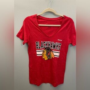 Reebok Red Blackhawks Graphic Fitted Short Sleeve Tee